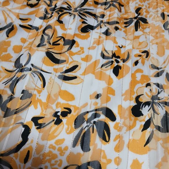 Adrienne Vittadini Floral Blouse L Yellow White Black V-Neck Sheer Long Sleeve - Picture 3 of 8